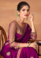 Camelot Purple Designer Saree with Embroidered Blouse