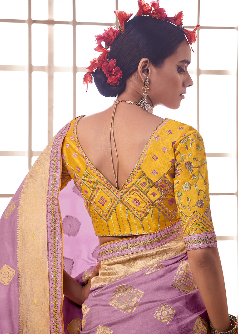 Buy MySilkLove Shocking Purple and Yellow Banarasi Saree with Designer Blouse Online