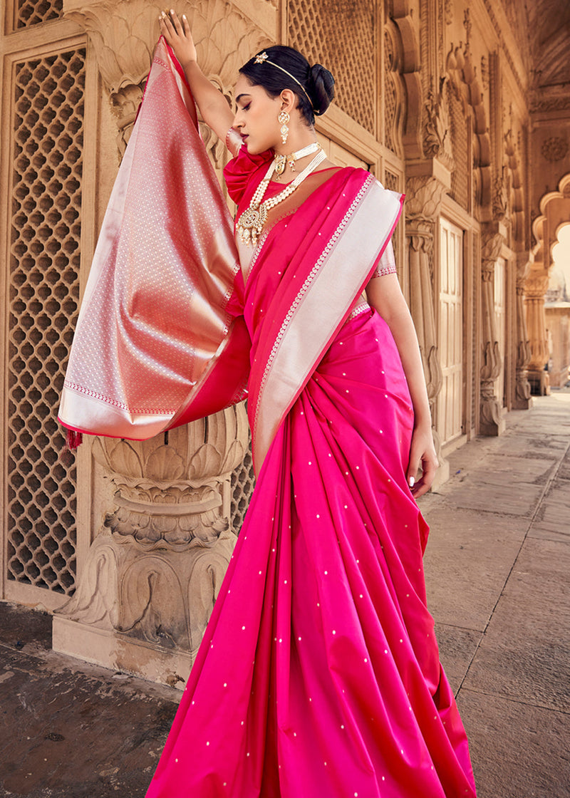 Radical Pink Woven Banarasi Satin Silk Saree