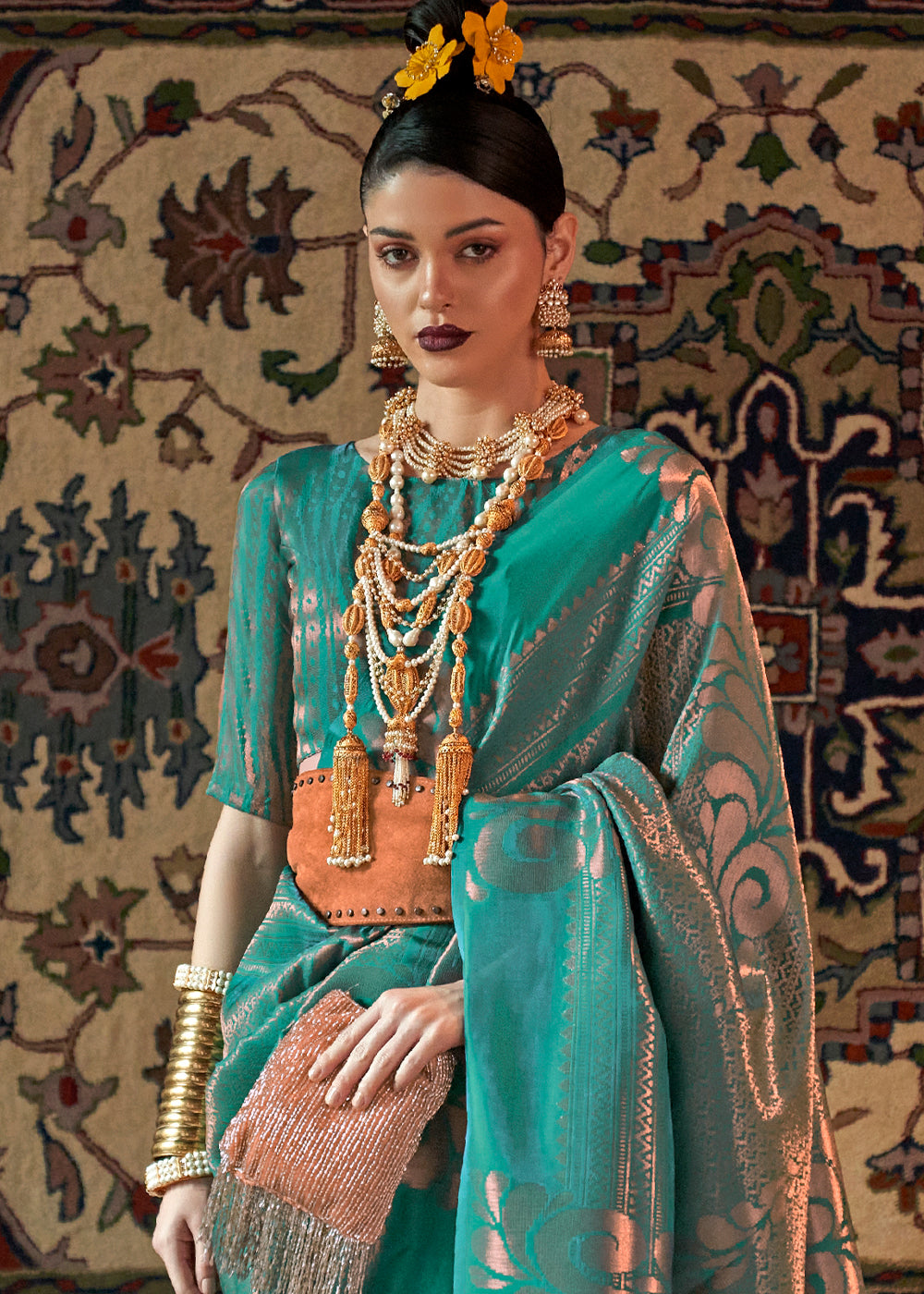 Buy MySilkLove Jade Green Copper Zari Woven Banarasi Saree Online