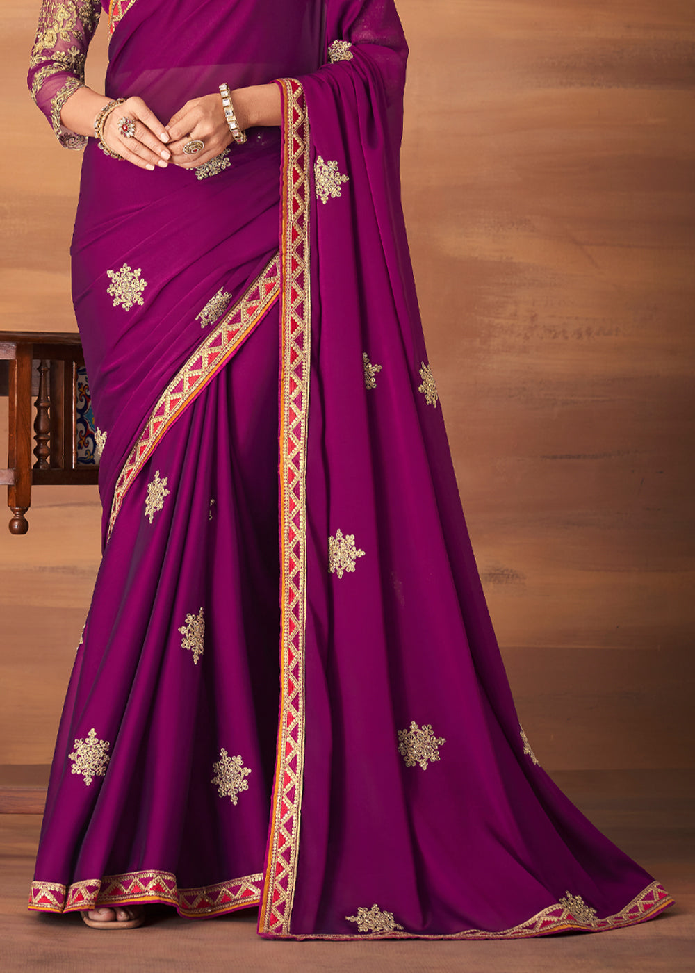 Buy MySilkLove Camelot Purple Designer Saree with Embroidered Blouse Online