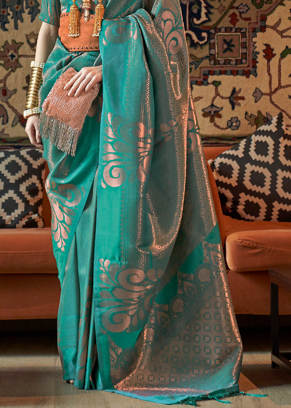 Buy MySilkLove Jade Green Copper Zari Woven Banarasi Saree Online