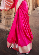 Radical Pink Woven Banarasi Satin Silk Saree