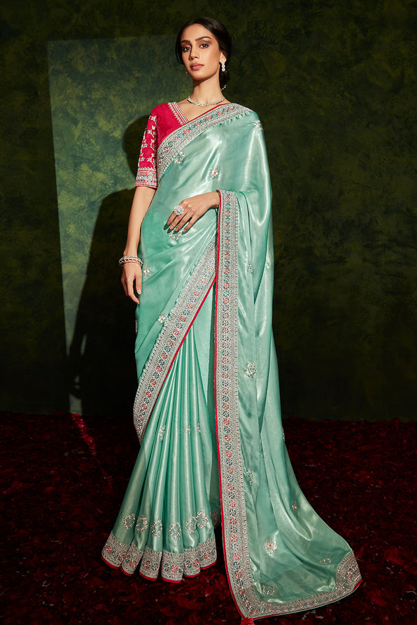 Buy MySilkLove Acapulco Blue and Red South Silk Saree Online