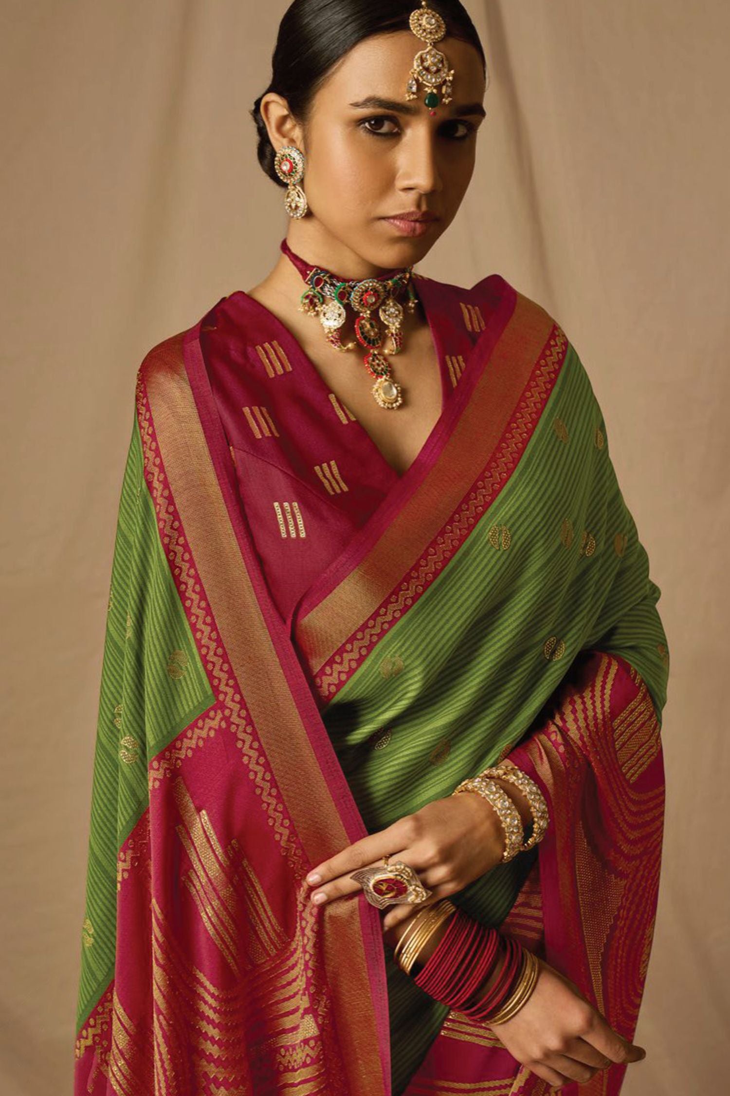 Buy MySilkLove Pesto Green Woven Banarasi Silk Saree Online