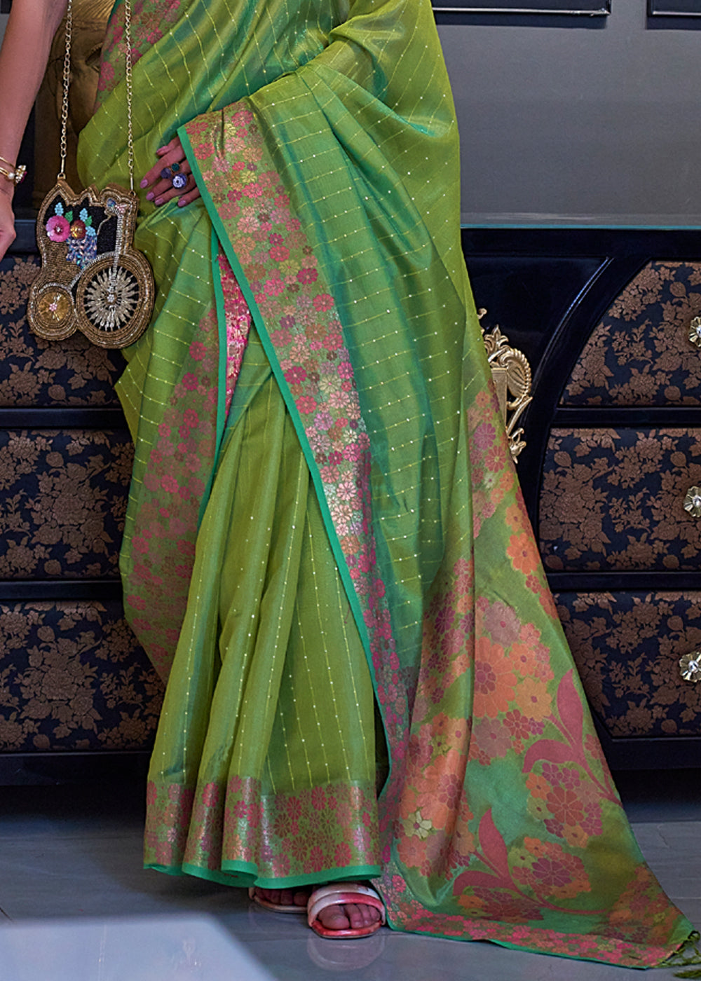 Buy MySilkLove Olivine Green Woven Dual Tone Organza Banarasi Silk Saree Online