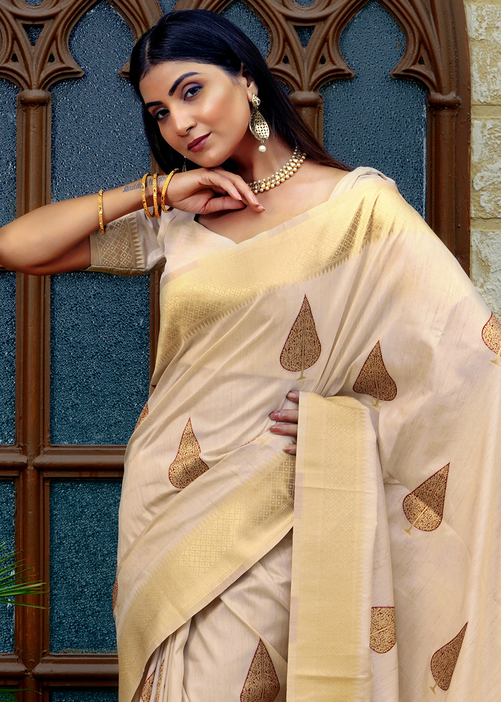 Buy MySilkLove Dust Cream Banarasi Saree Online