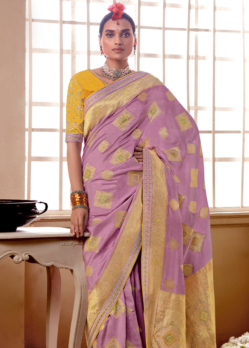 Maharani's Pure Banarasi Paithani Silk Saree - Yellow (with stitched P –  Maharani Collections