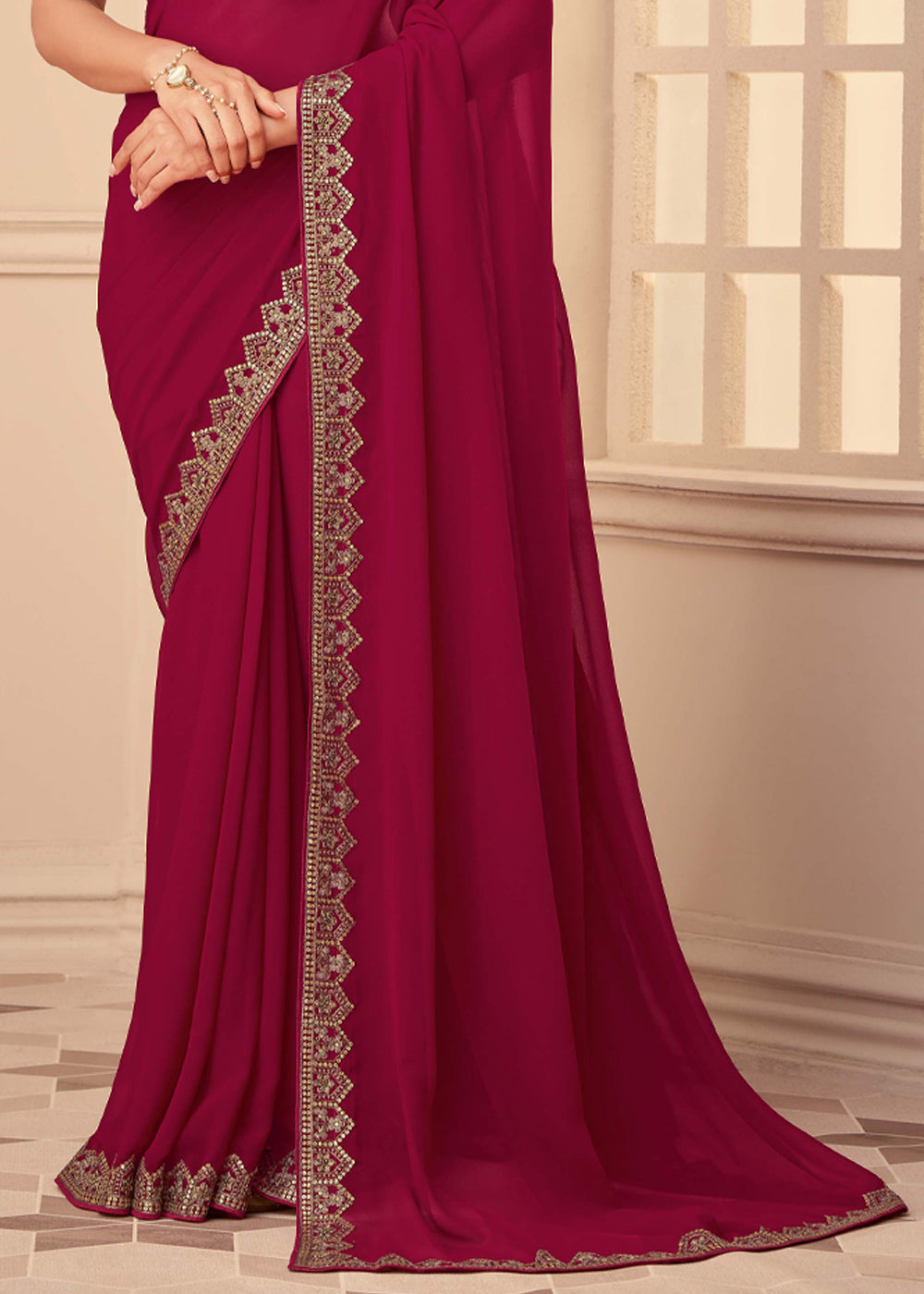 Buy MySilkLove Night Shadz Maroon Georgette Designer Saree with Embroidered Blouse Online