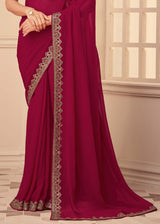 Night Shadz Maroon Georgette Designer Saree with Embroidered Blouse