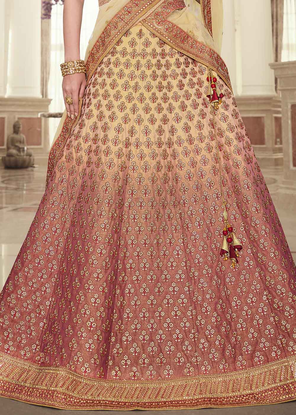 Buy MySilkLove Chocolate Red and Cream Net Designer Lehenga With Heavy Embroidered Work Online