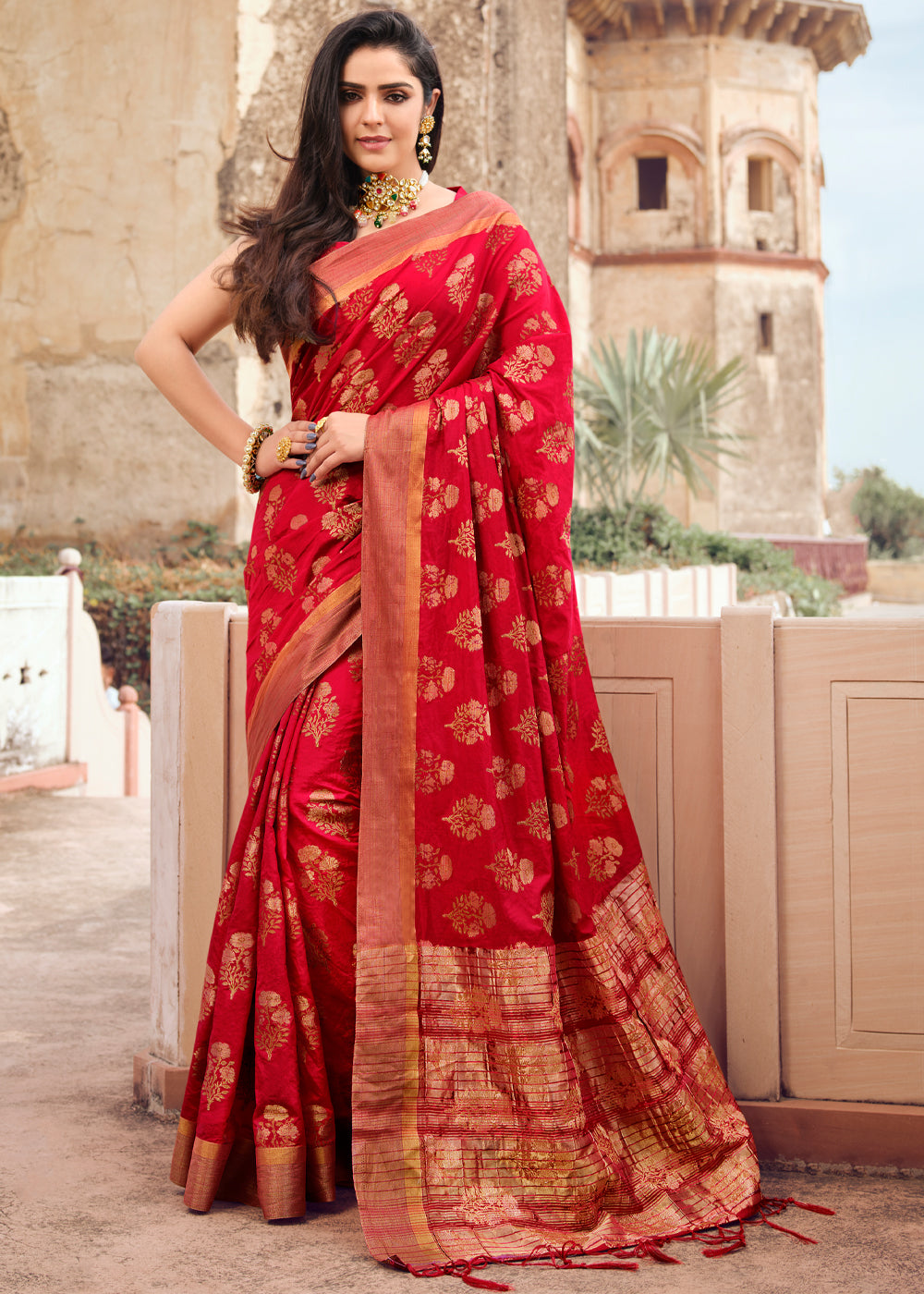 Buy MySilkLove Rusty Red Woven Banarasi Raw Silk Saree Online