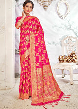 Rose Pearl Pink Zari Woven Banarasi Saree with Overall Jaal