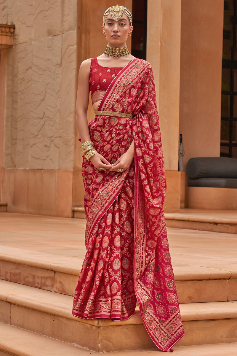 Orange Brasso Foil Printed Saree