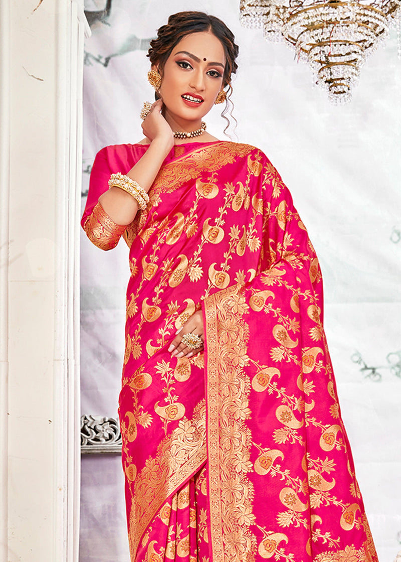Rose Pearl Pink Zari Woven Banarasi Saree with Overall Jaal