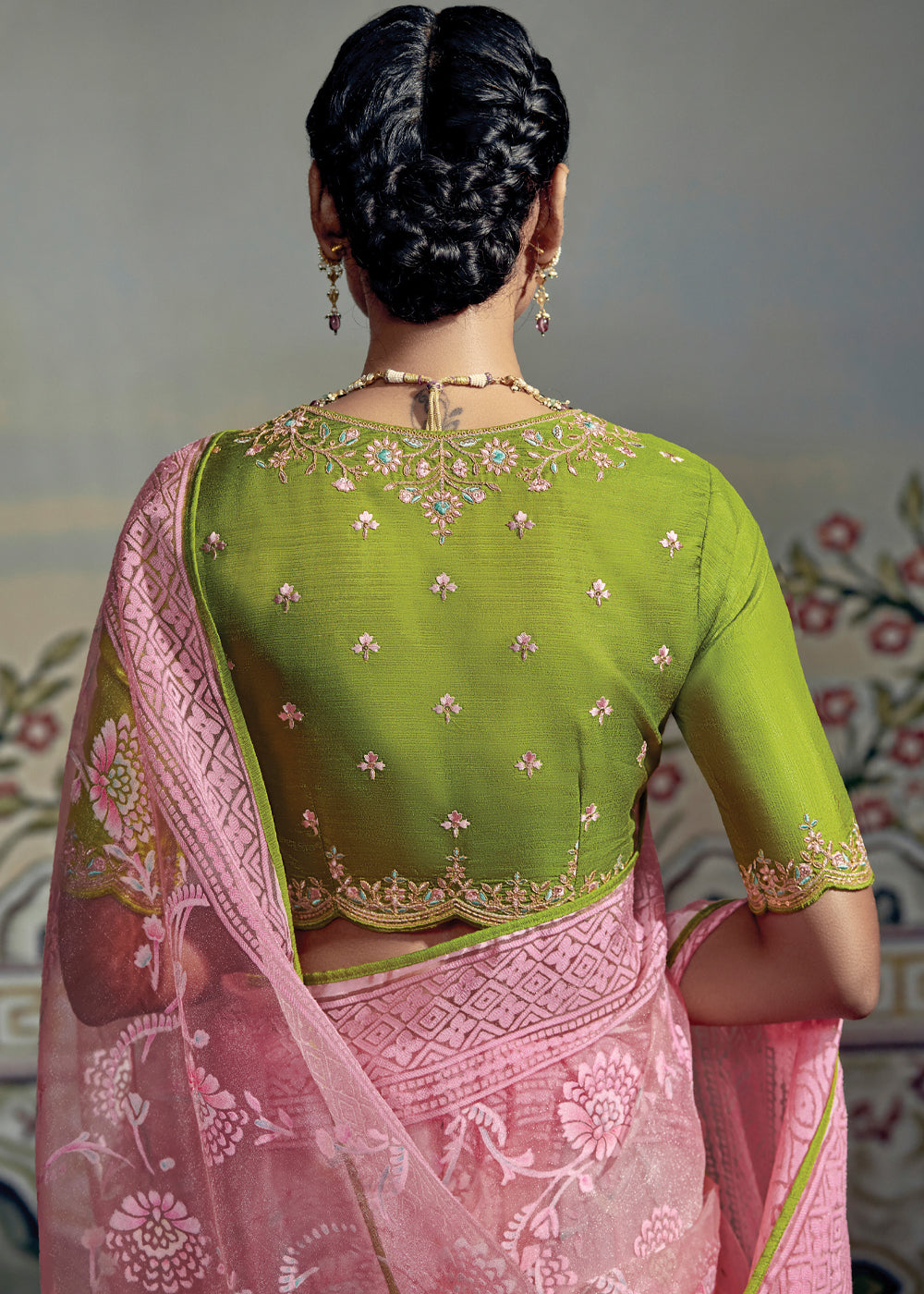 MySilkLove Contessa Pink and Green Woven Soft Silk Saree with Embroidered Blouse