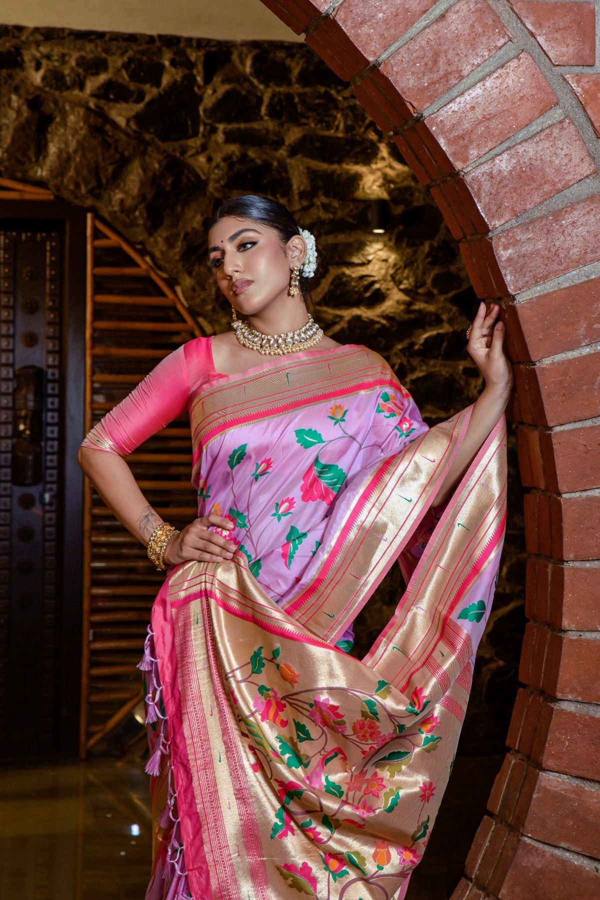 Buy MySilkLove Lavender Magenta Banarasi Paithani Silk Saree Online