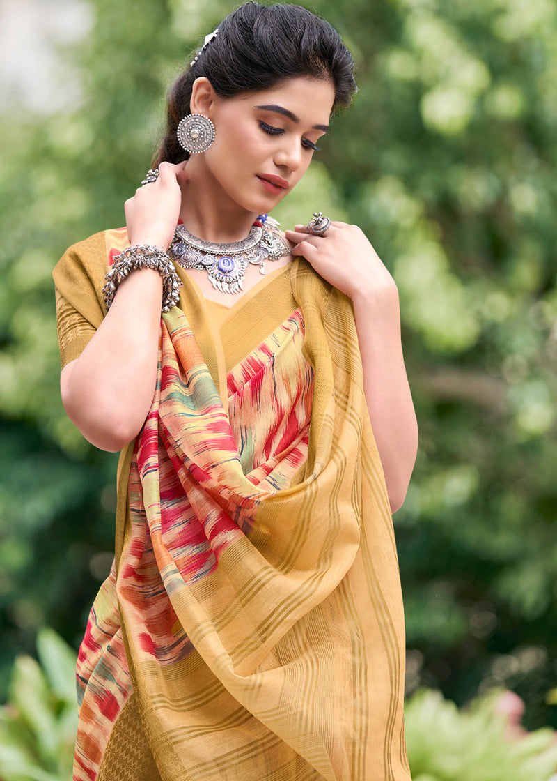Rob Yellow Banarasi Printed Saree