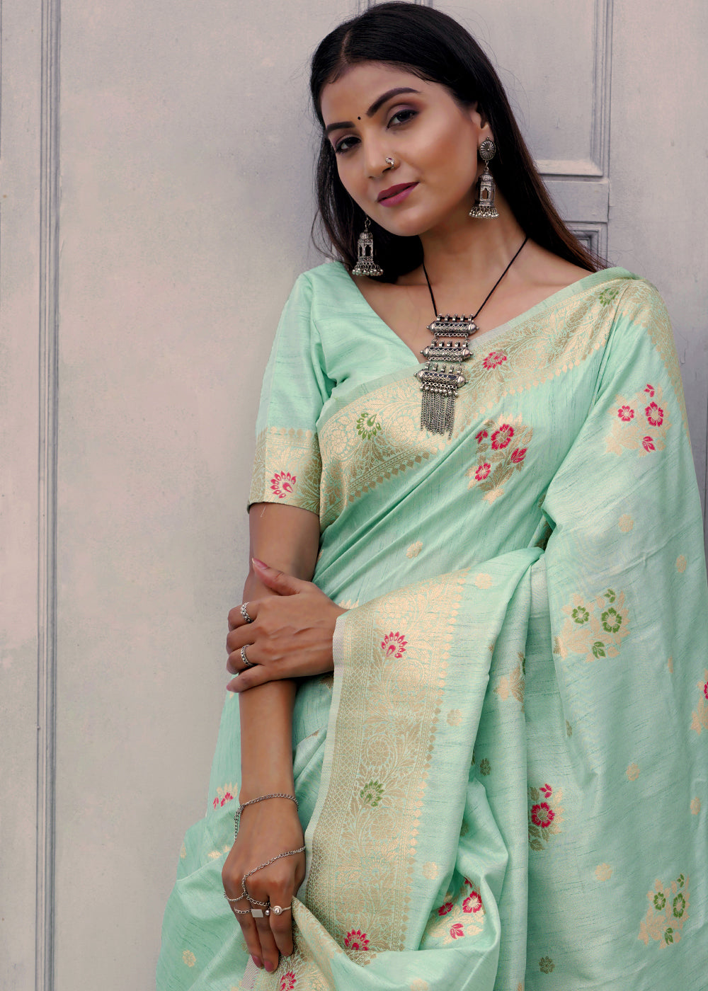 Buy MySilkLove Gum Leaf Green Banarasi Saree Online