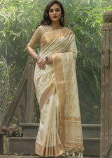 Foggy White Assam Silk Saree