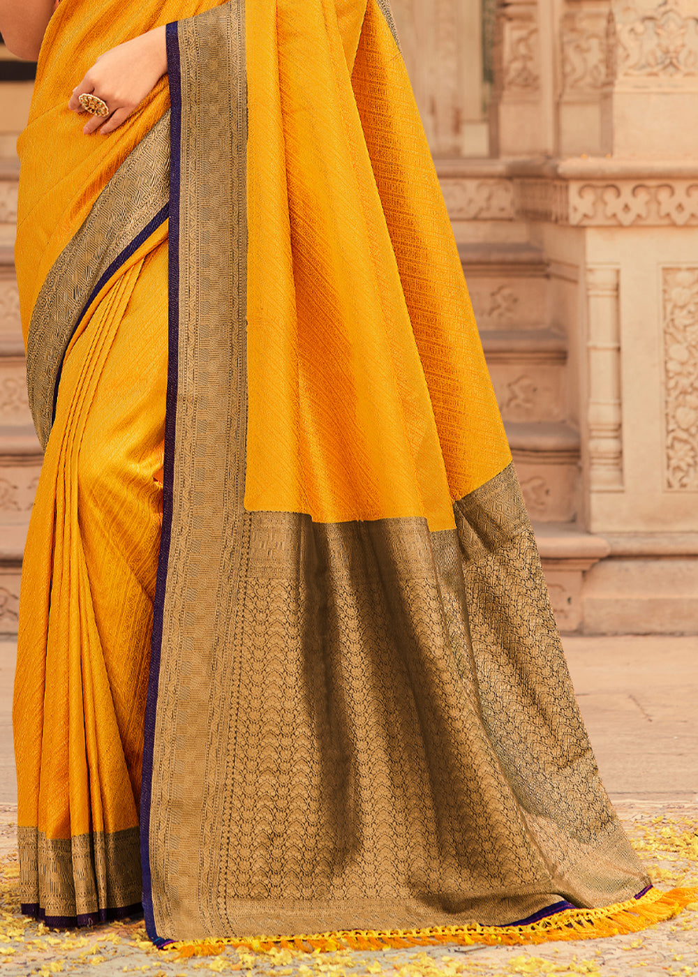 Buy MySilkLove Glow Yellow and Blue Zari Woven Kanjivaram Saree Online