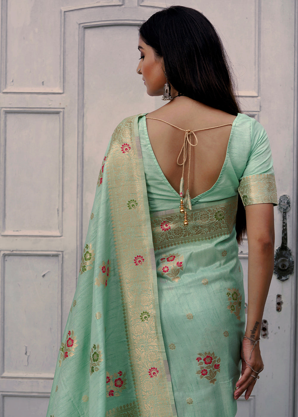 Buy MySilkLove Gum Leaf Green Banarasi Saree Online