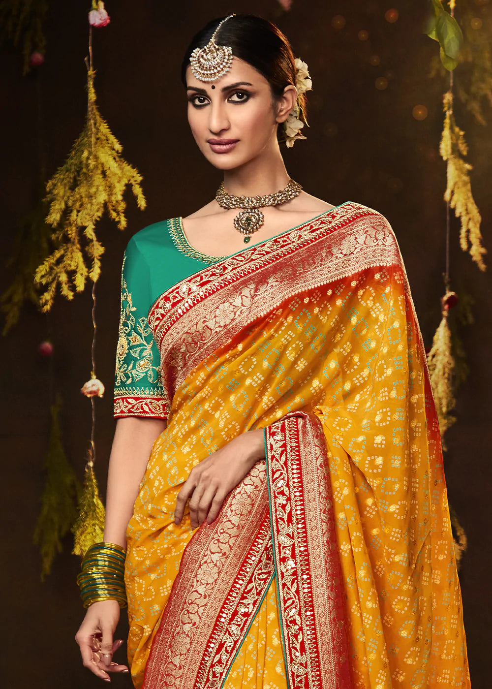 Buy MySilkLove Ochre Orange Woven Georgette Designer Saree with Embroidered Blouse Online