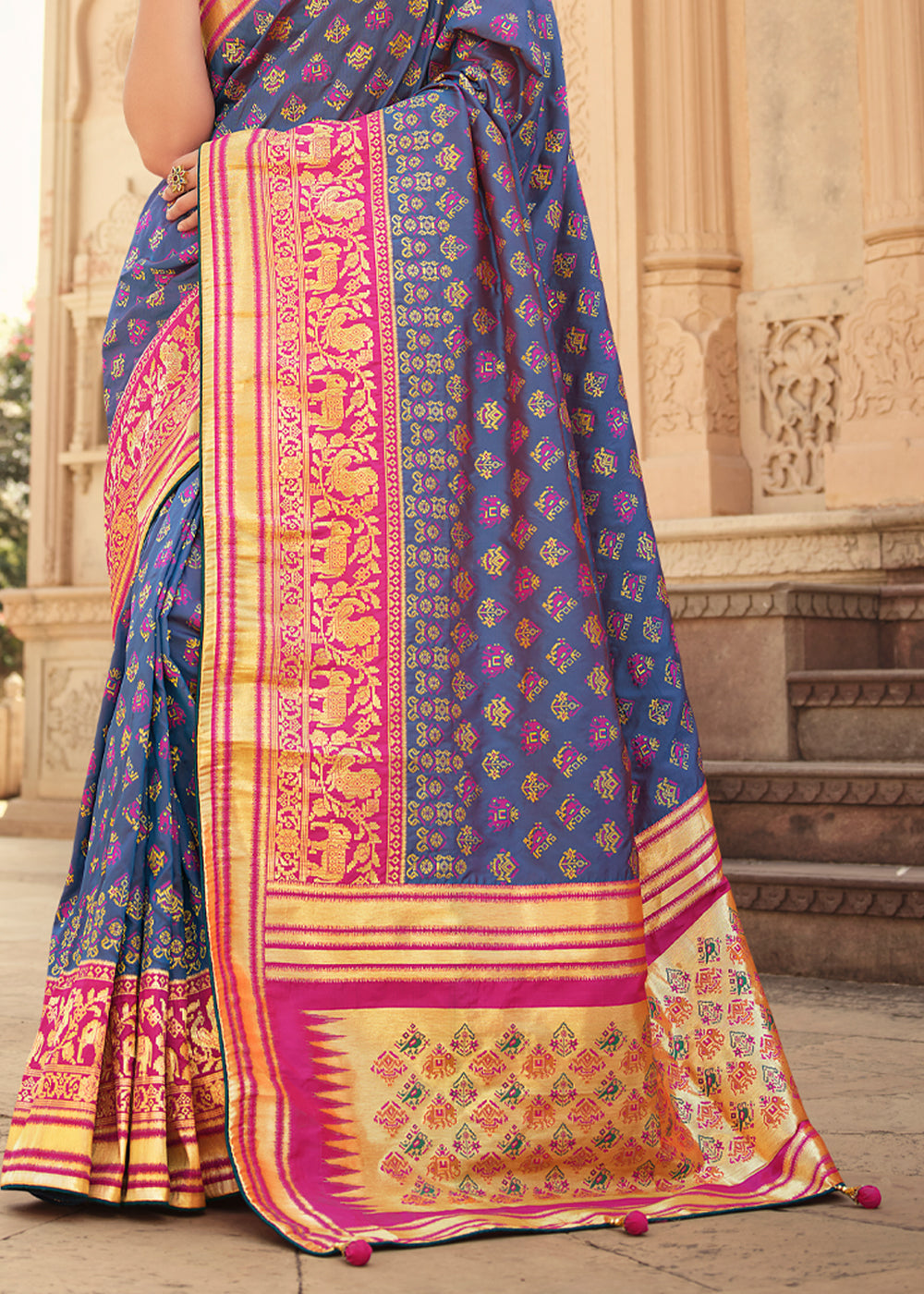 Buy MySilkLove Comet Blue and Pink Zari Woven Banarasi Saree with Designer Blouse Online