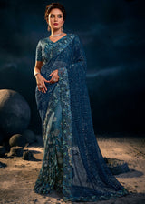 San Blue Designer Silk Saree with Sequence Pallu
