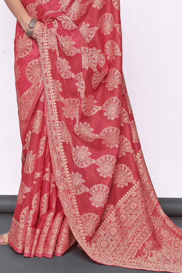 Buy MySilkLove Hippie Pink Cotton Saree Online