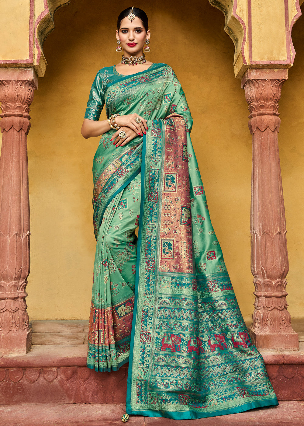 Buy MySilkLove Forest Green Designer Banarasi Saree Online