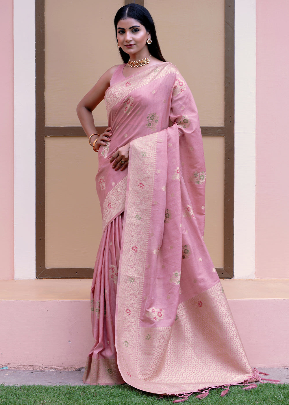 Buy MySilkLove Pink Lace Banarasi Saree Online
