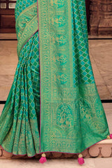 Aqua Forest Green Handloom Designer Banarasi Saree