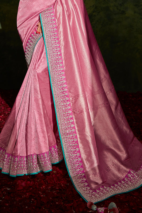 Buy MySilkLove Shimmering Pink and Blue South Silk Saree Online