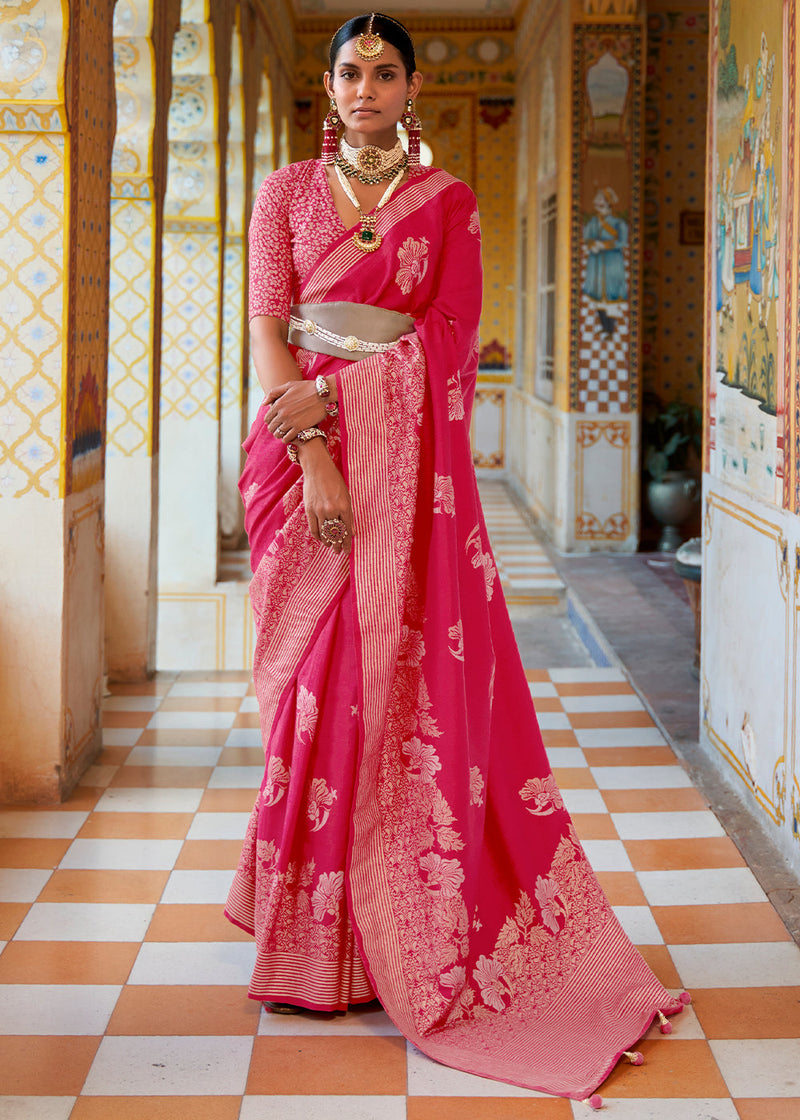 Jelly Pink Zari Woven Banarasi Saree