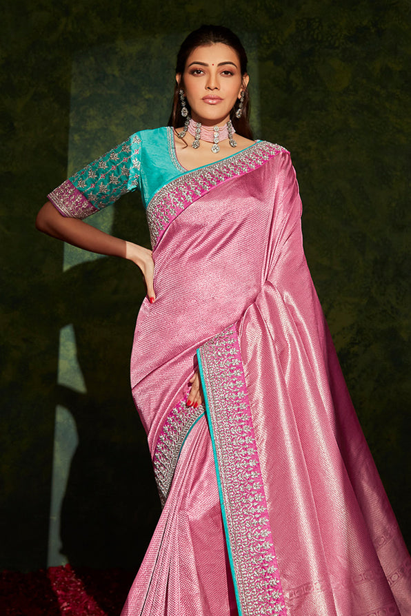 Buy MySilkLove Shimmering Pink and Blue South Silk Saree Online