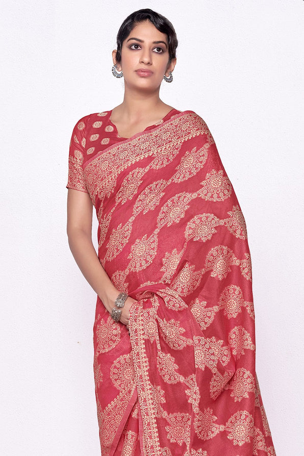 Buy MySilkLove Hippie Pink Cotton Saree Online