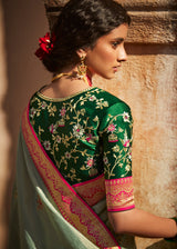 Swamp Green and Pink Zari Woven Designer Banarasi Saree