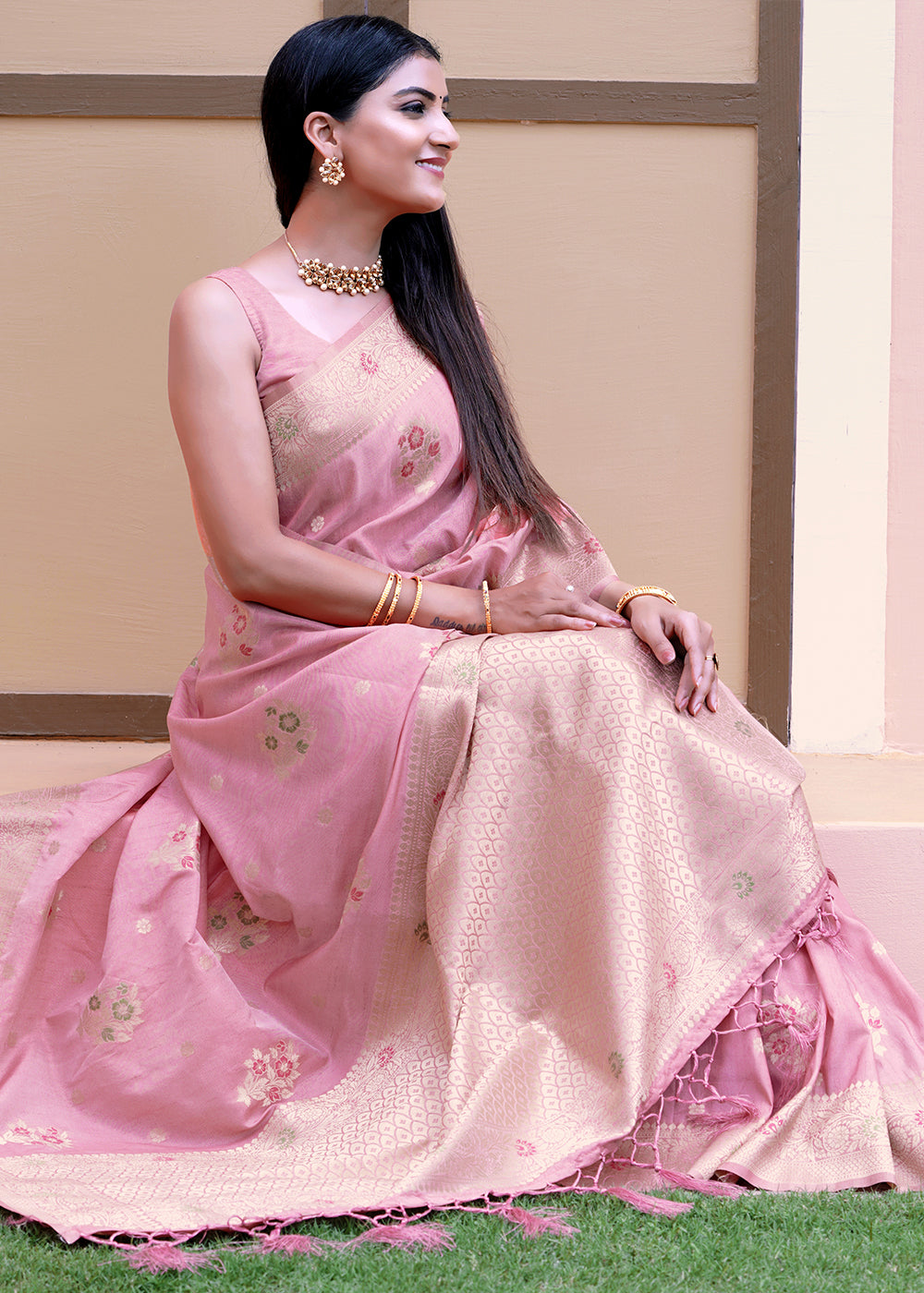 Buy MySilkLove Pink Lace Banarasi Saree Online