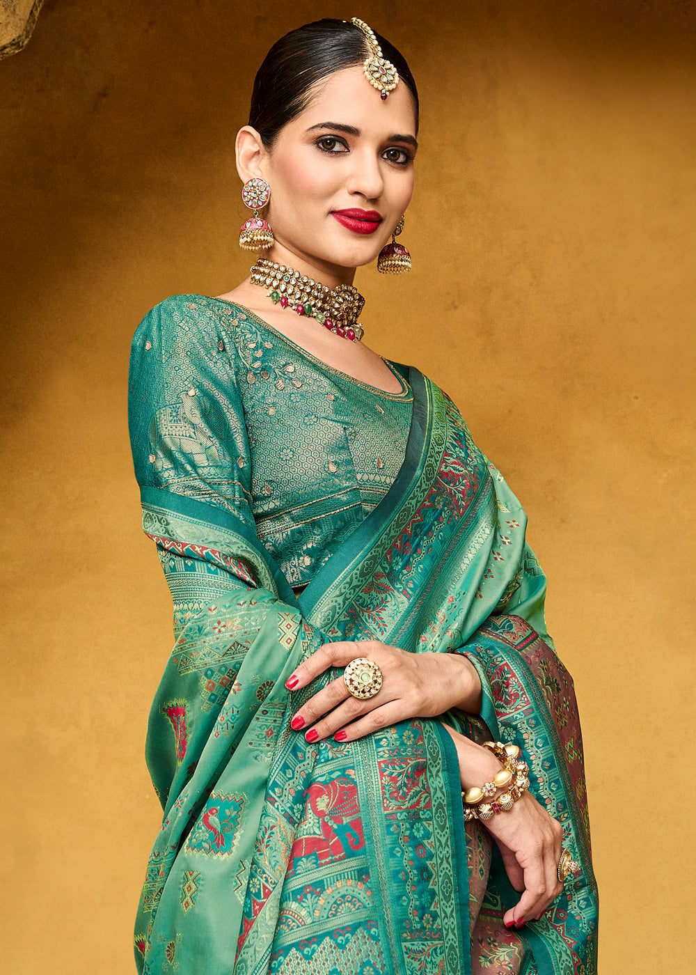 Buy MySilkLove Forest Green Designer Banarasi Saree Online