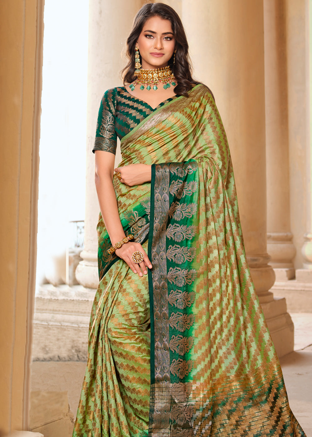 Buy MySilkLove Olive Green Woven Banarasi Raw Silk Saree Online