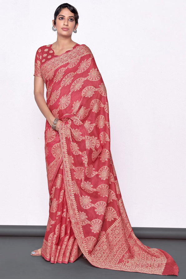 Buy MySilkLove Hippie Pink Cotton Saree Online