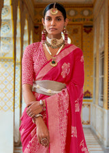 Jelly Pink Zari Woven Banarasi Saree
