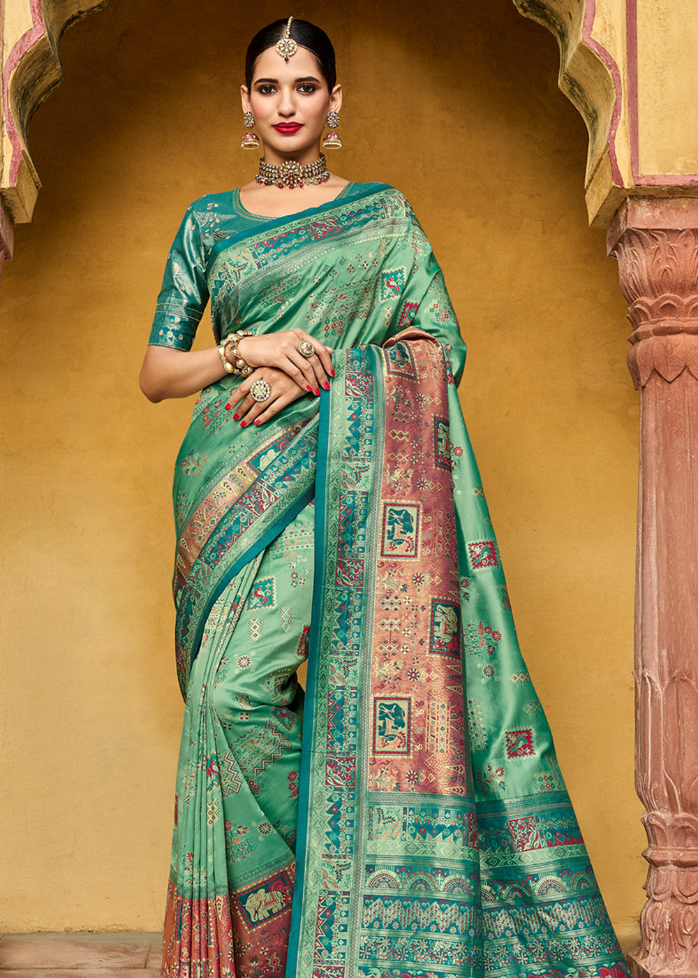 Buy MySilkLove Forest Green Designer Banarasi Saree Online