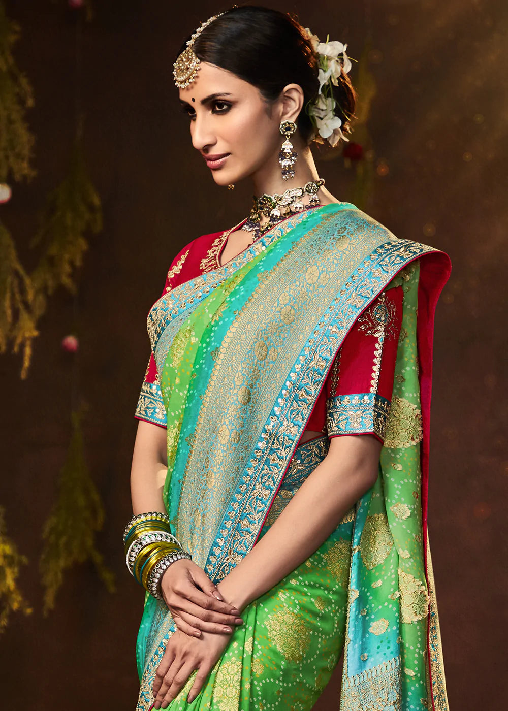 Chelsea Cucumber Green Woven Georgette Designer Saree with Embroidered Blouse