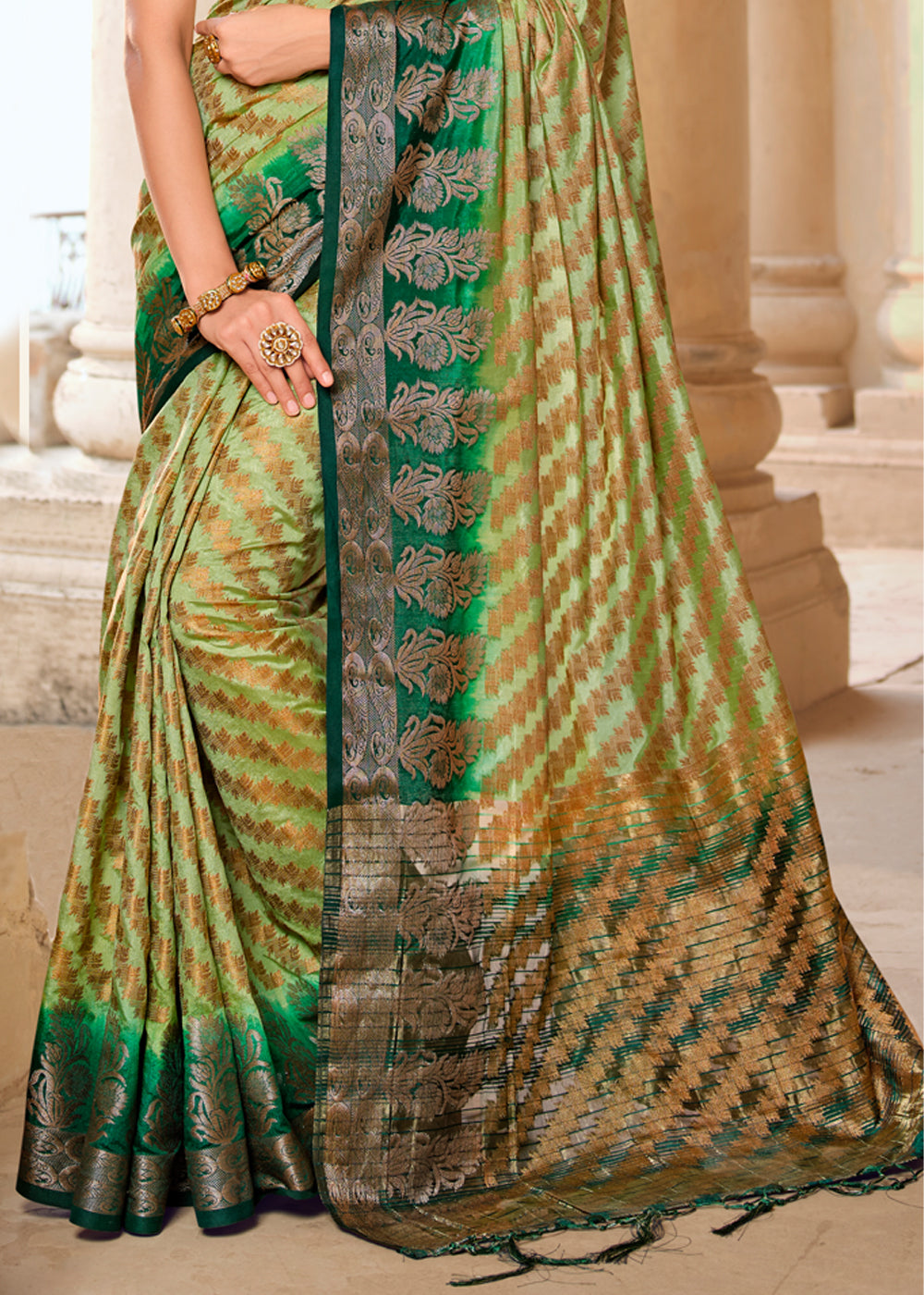 Buy MySilkLove Olive Green Woven Banarasi Raw Silk Saree Online