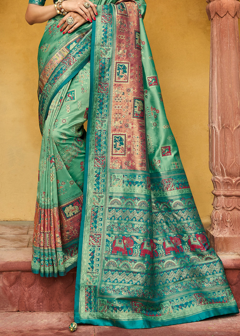 Buy MySilkLove Forest Green Designer Banarasi Saree Online