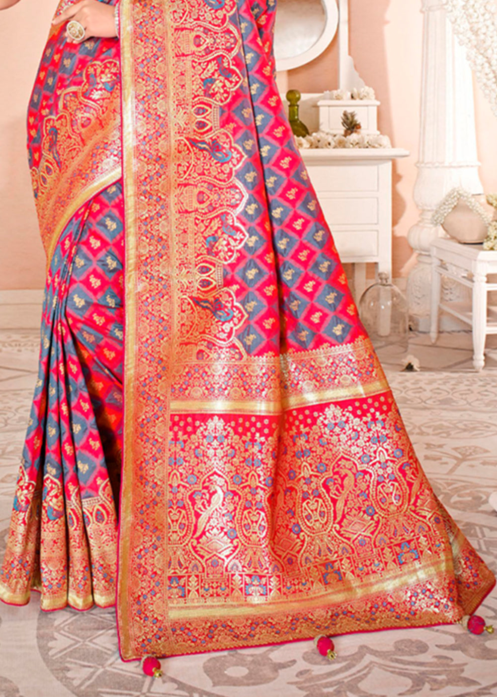 Buy MySilkLove Rose Pink Zari Woven Banarasi Saree with Designer Blouse Online