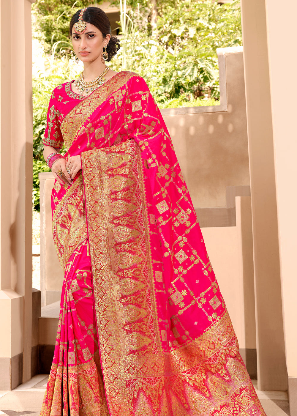 Buy MySilkLove Valencia Pink Woven Designer Banarasi Silk Saree Online