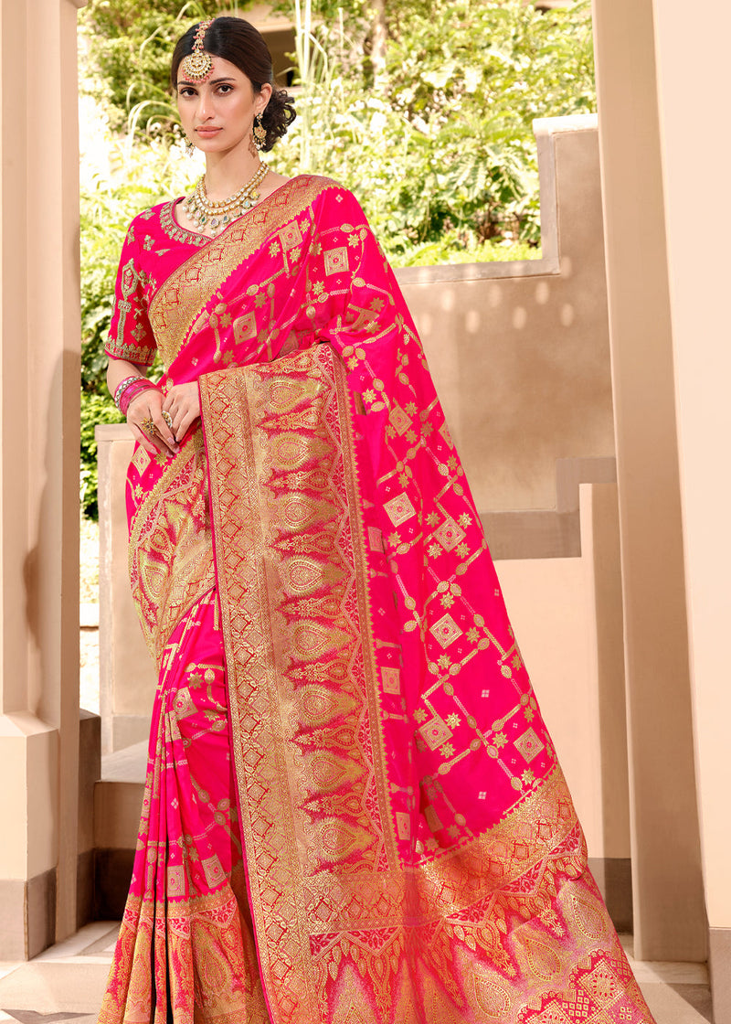 Valencia Pink Woven Designer Banarasi Silk Saree